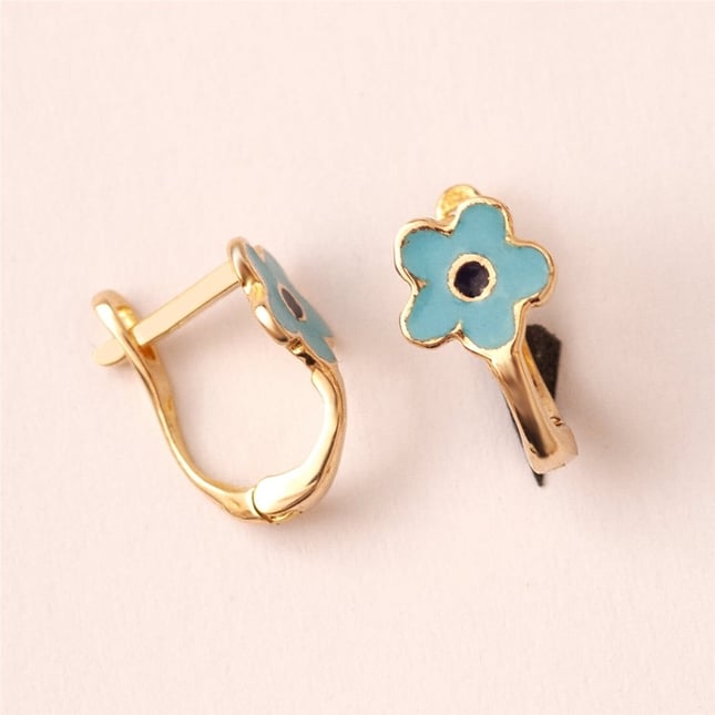 Turquoise Coral Hoop Huggie Solid Gold Earring