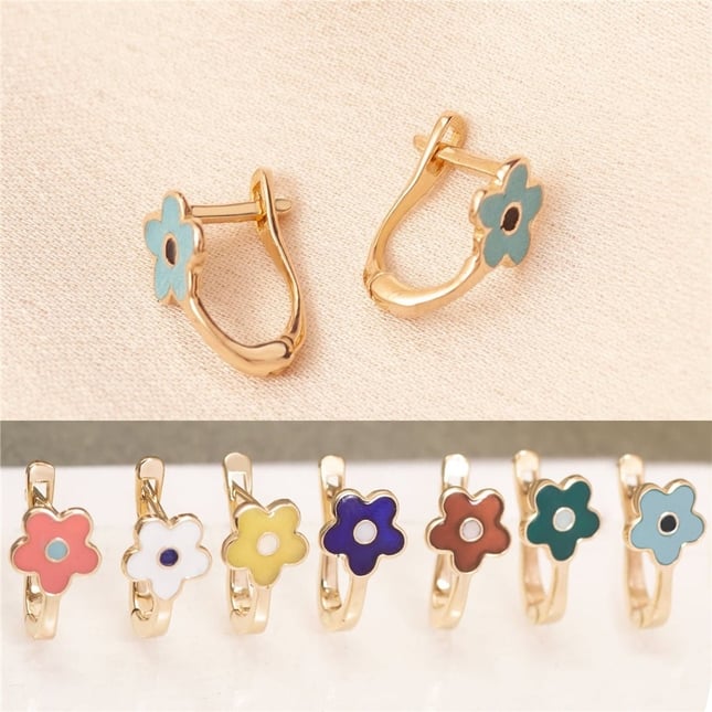 Turquoise Coral Hoop Huggie Solid Gold Earring