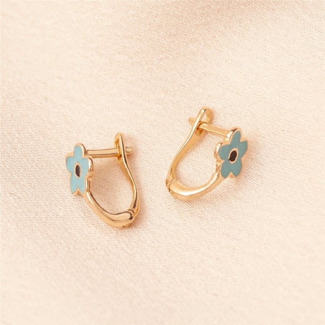 Turquoise Coral Hoop Huggie Solid Gold Earring