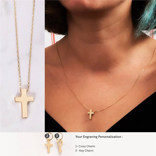 Cremation Crescent Moon Star Key Circle Cross Infinity Initial Solid Gold Necklace