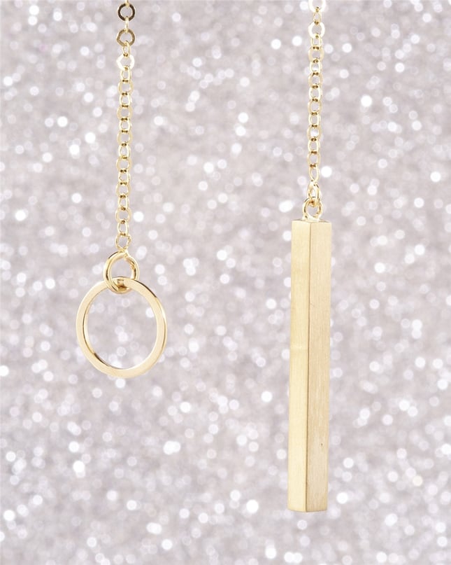 Initial Personalized Lariat 3D Bar Solid Gold Necklace