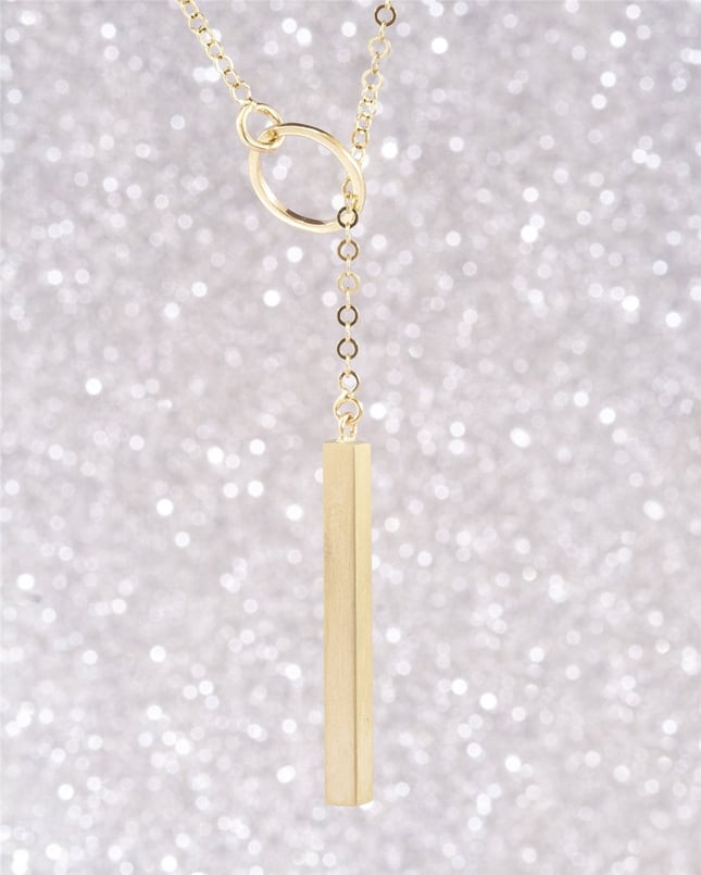 Initial Personalized Lariat 3D Bar Solid Gold Necklace