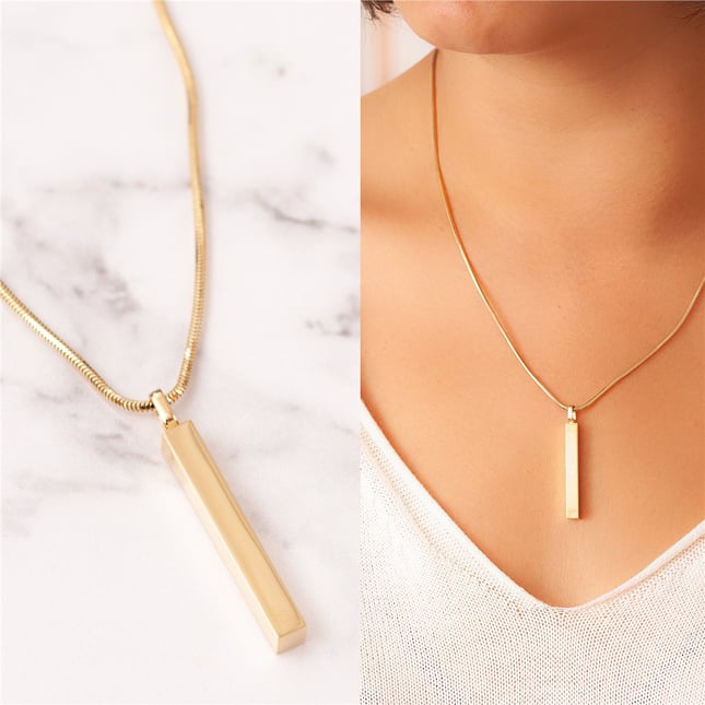 Cremation Snake Chain Personalized 3D Vertical Bar Solid Gold Necklace