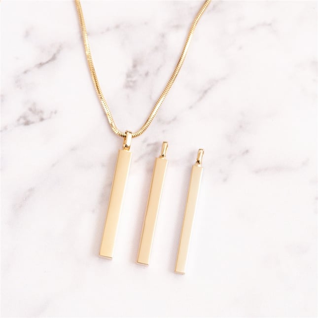 Cremation Snake Chain Personalized 3D Vertical Bar Solid Gold Necklace