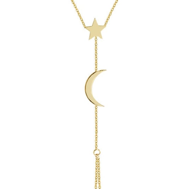 Crescent Moon Star Solid Gold Hand Chain