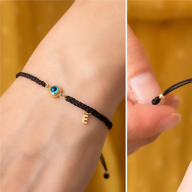 Evil Eye Initial Solid Gold Bracelet