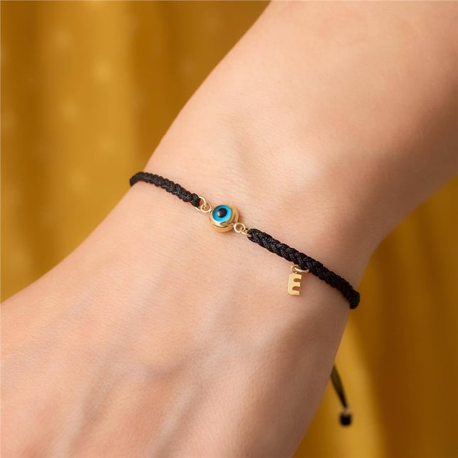 Evil Eye Initial Solid Gold Bracelet