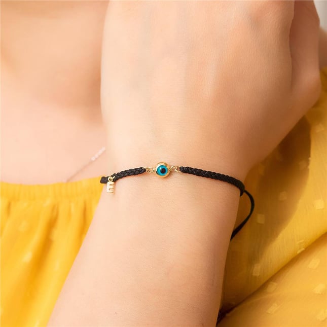 Evil Eye Initial Solid Gold Bracelet