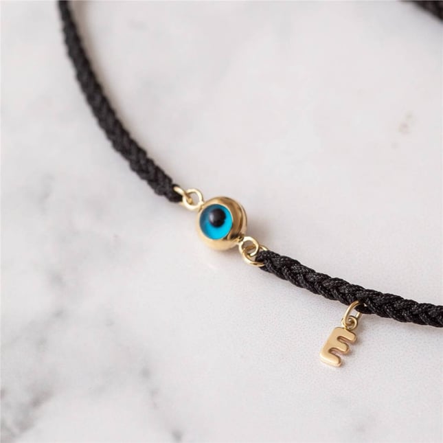 Evil Eye Initial Solid Gold Bracelet