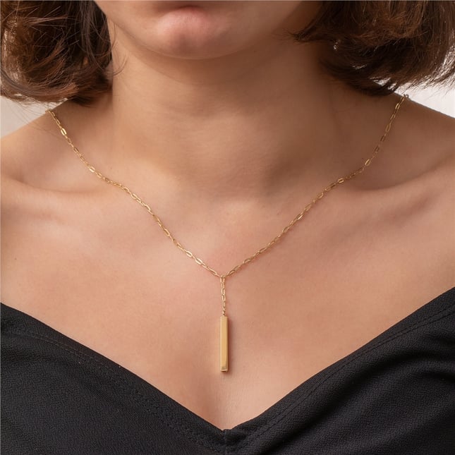 Personalized Lariat 3D Bar Solid Gold Cremation Necklace