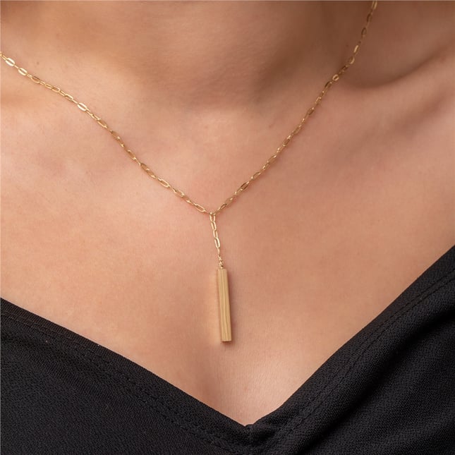 Personalized Lariat 3D Bar Solid Gold Cremation Necklace