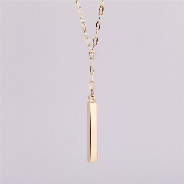 Personalized Lariat 3D Bar Solid Gold Cremation Necklace