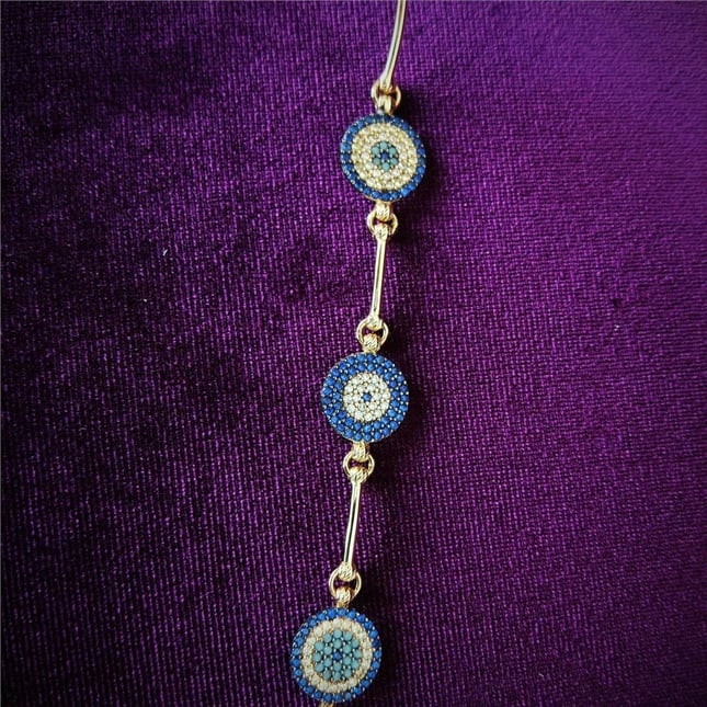 Turquoise 3 Evil Eye Bangle Solid Gold Bracelet