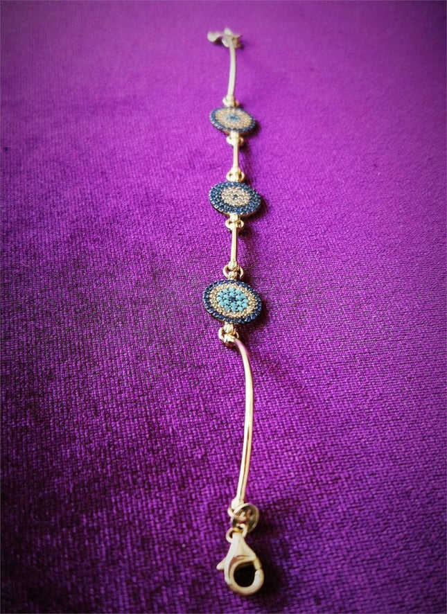 Turquoise 3 Evil Eye Bangle Solid Gold Bracelet