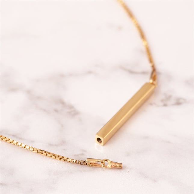 Cremation Box Chain Initial Personalized 3D Horizontal Bar Solid Gold Necklace