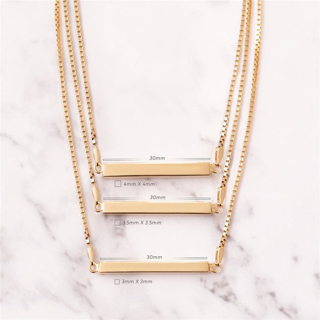 Cremation Box Chain Initial Personalized 3D Horizontal Bar Solid Gold Necklace