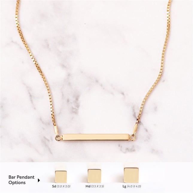 Cremation Box Chain Initial Personalized 3D Horizontal Bar Solid Gold Necklace