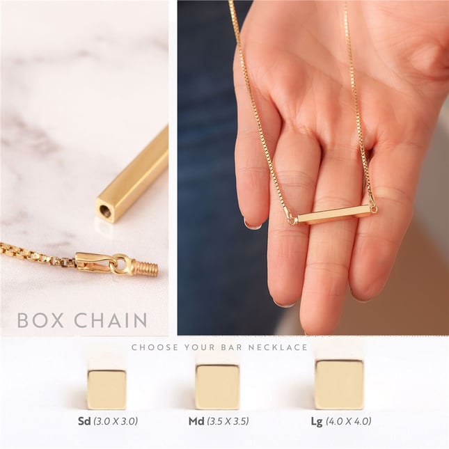 Cremation Box Chain Initial Personalized 3D Horizontal Bar Solid Gold Necklace