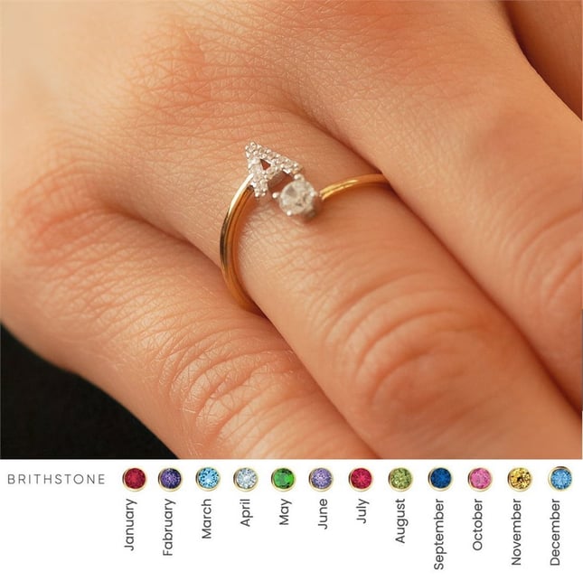 Pear CZ Initial Letter Solid Gold Ring