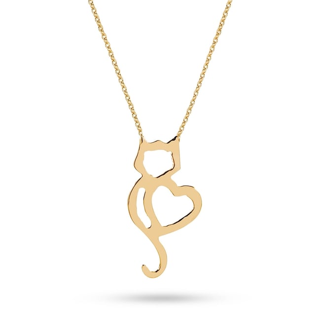 Heart Cat Solid Gold Necklace
