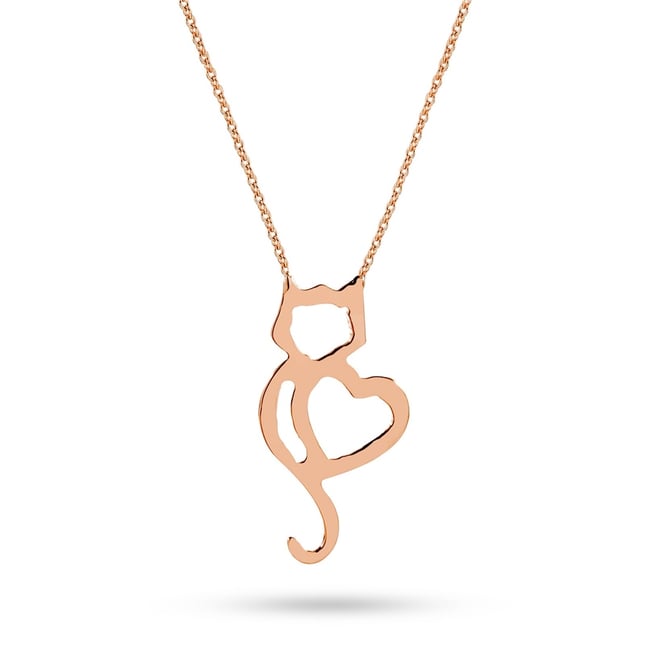 Heart Cat Solid Gold Necklace