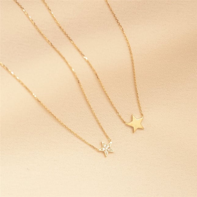 Star Moon Solid Gold Necklace