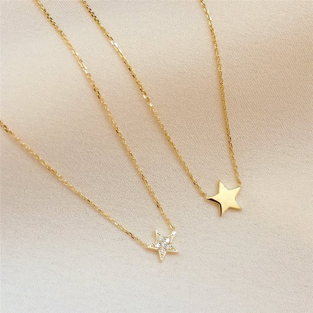 Star Moon Solid Gold Necklace