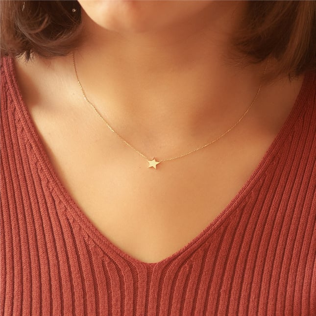 Star Moon Solid Gold Necklace