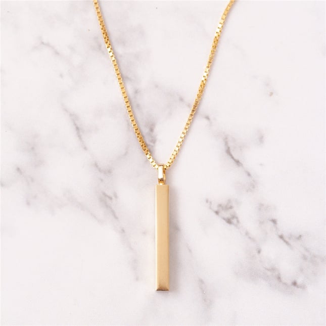 Cremation Box Chain Initial Personalized 3D Bar Solid Gold Necklace