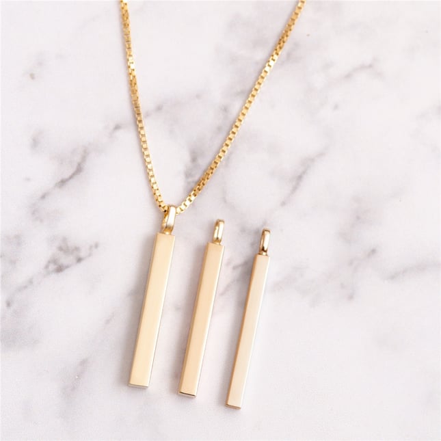 Cremation Box Chain Initial Personalized 3D Bar Solid Gold Necklace