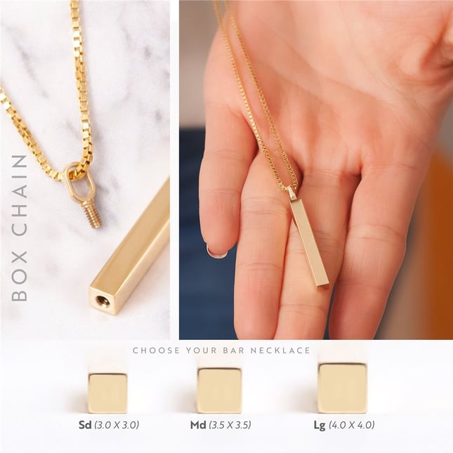 Cremation Box Chain Initial Personalized 3D Bar Solid Gold Necklace