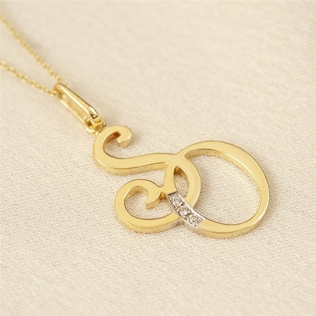 Personalized Two Letter Monogram Solid Gold Necklace