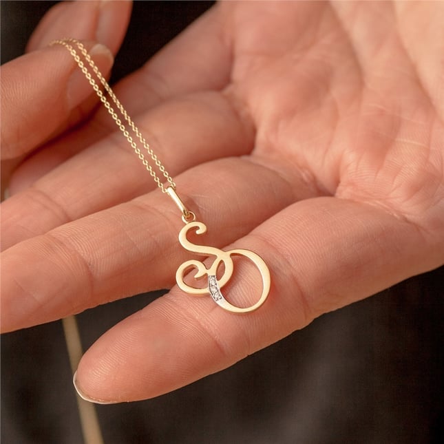 Personalized Two Letter Monogram Solid Gold Necklace
