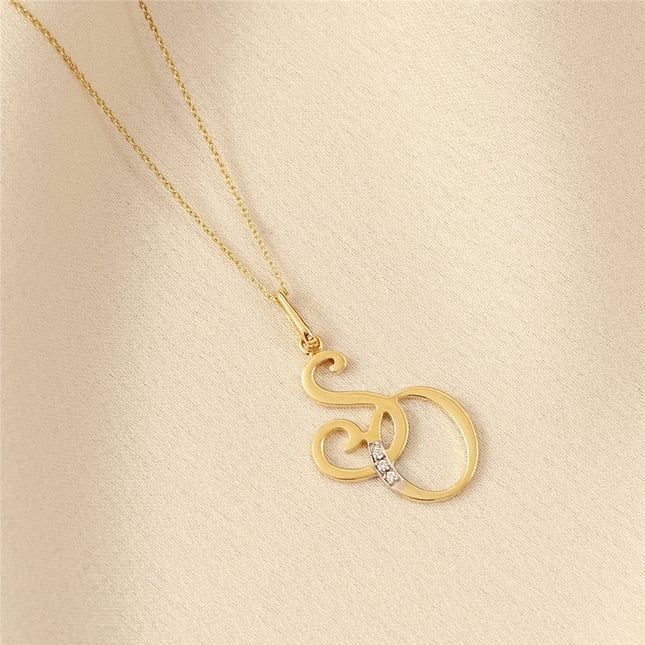 Personalized Two Letter Monogram Solid Gold Necklace