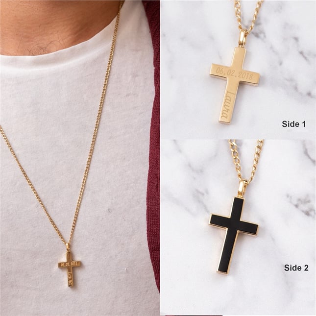 Cremation Cross Curb Chain Solid Gold Necklace