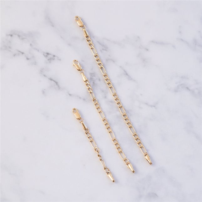 Figaro Chain Solid Gold Bracelet Necklace Extender