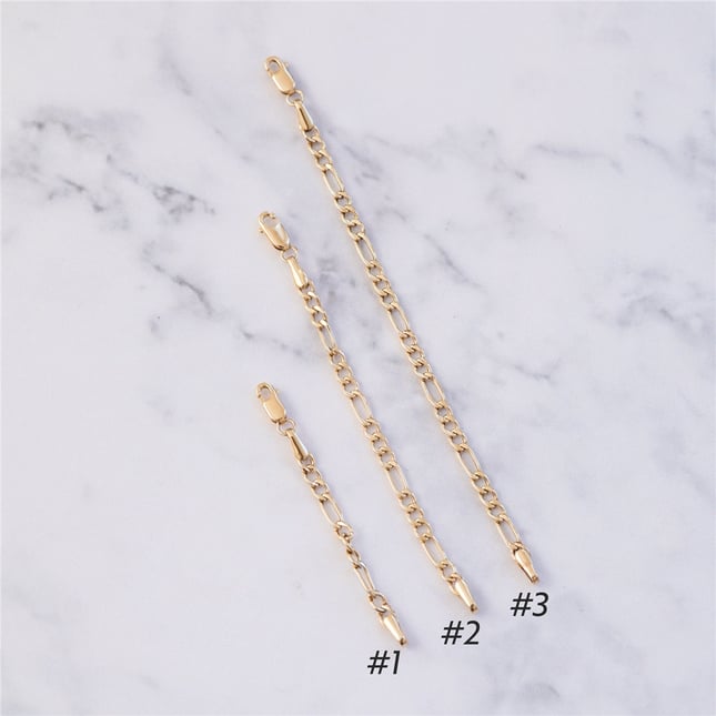 Figaro Chain Solid Gold Bracelet Necklace Extender