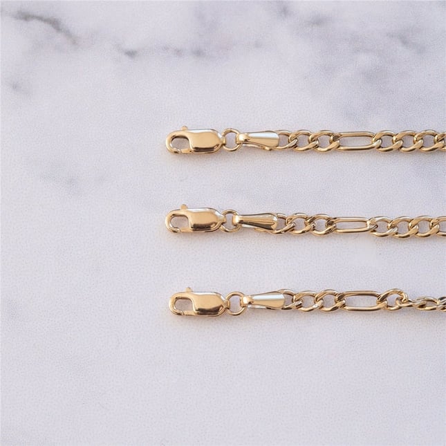 Figaro Chain Solid Gold Bracelet Necklace Extender