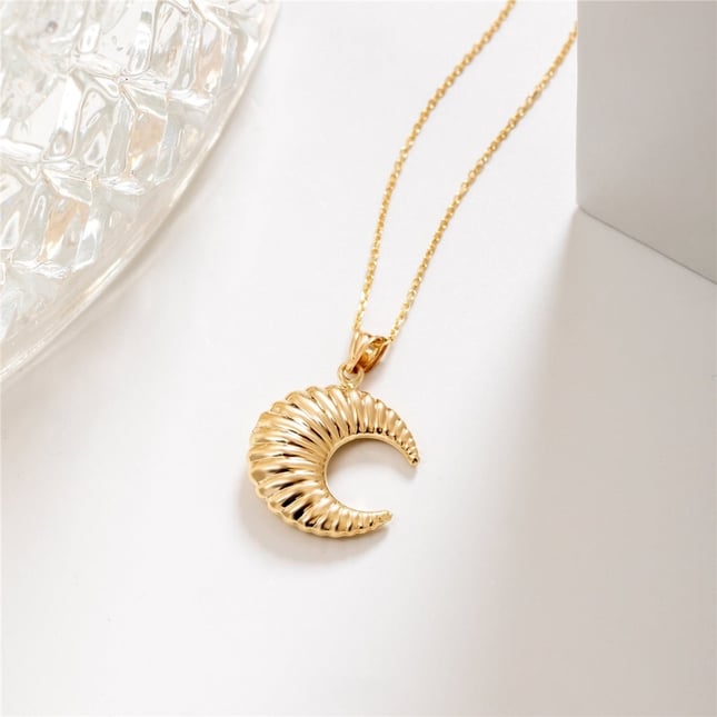 Cremation Crescent Moon Seashell Solid Gold Necklace