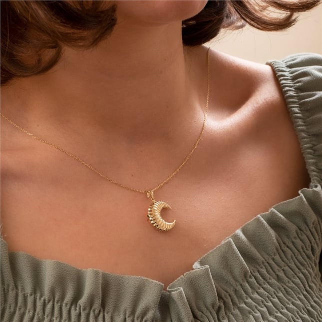 Cremation Crescent Moon Seashell Solid Gold Necklace