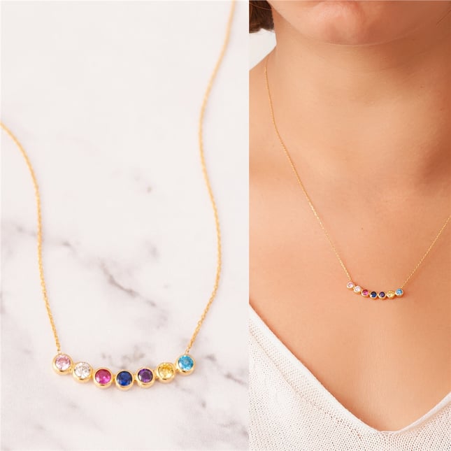 Custom Family Birthstone Solid Gold Necklace