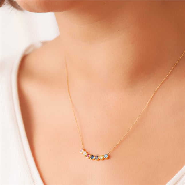 Custom Family Birthstone Solid Gold Necklace