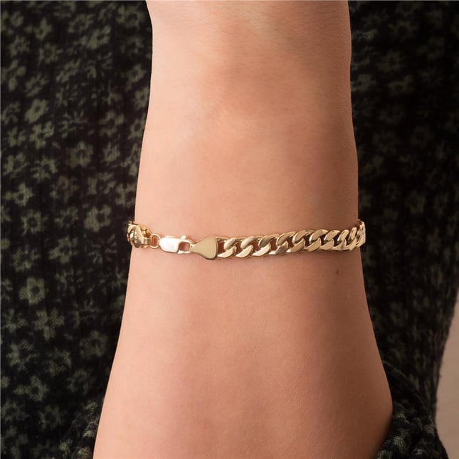 Initial Letter Curb Chain Solid Gold Bracelet