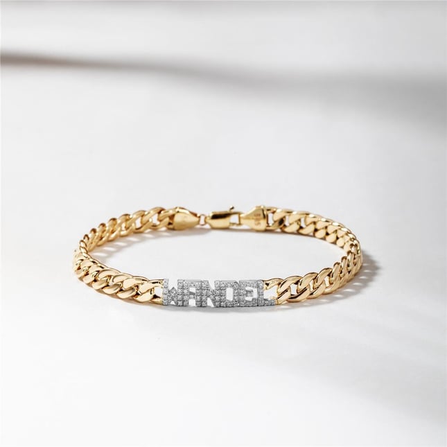 Initial Letter Curb Chain Solid Gold Bracelet