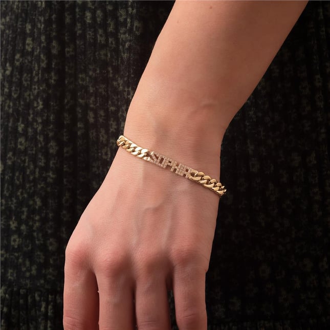 Initial Letter Curb Chain Solid Gold Bracelet