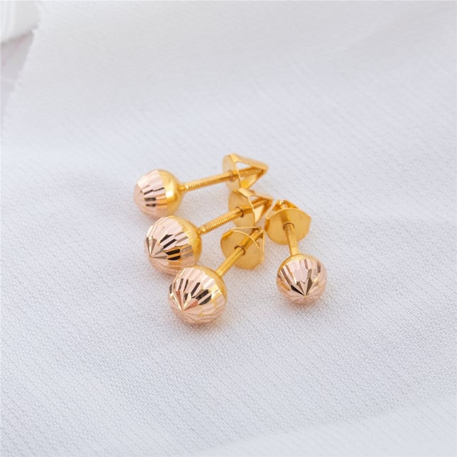 Diamond Cut Ball  Solid Gold Stud Earring