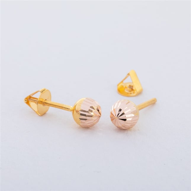 Diamond Cut Ball  Solid Gold Stud Earring