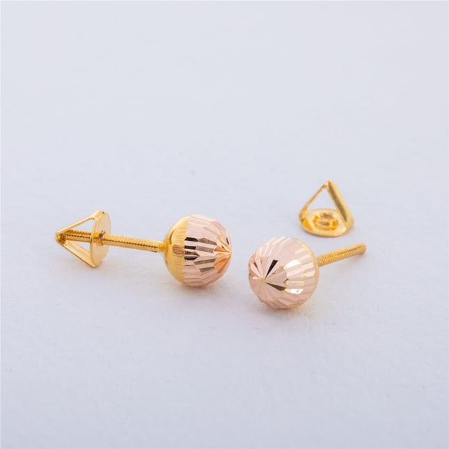 Diamond Cut Ball  Solid Gold Stud Earring