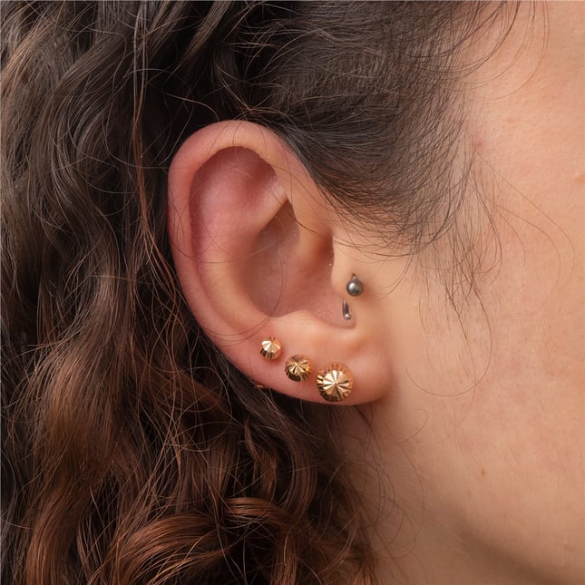 Diamond Cut Ball  Solid Gold Stud Earring