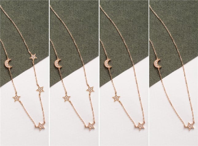 Star Crescent Moon and Star Solid Gold Necklace